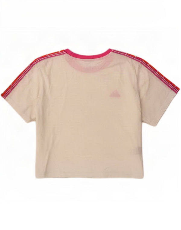 Adidas Damen Crop Graphic T-Shirt Top UK 12/14 Mittelweiße Baumwolle