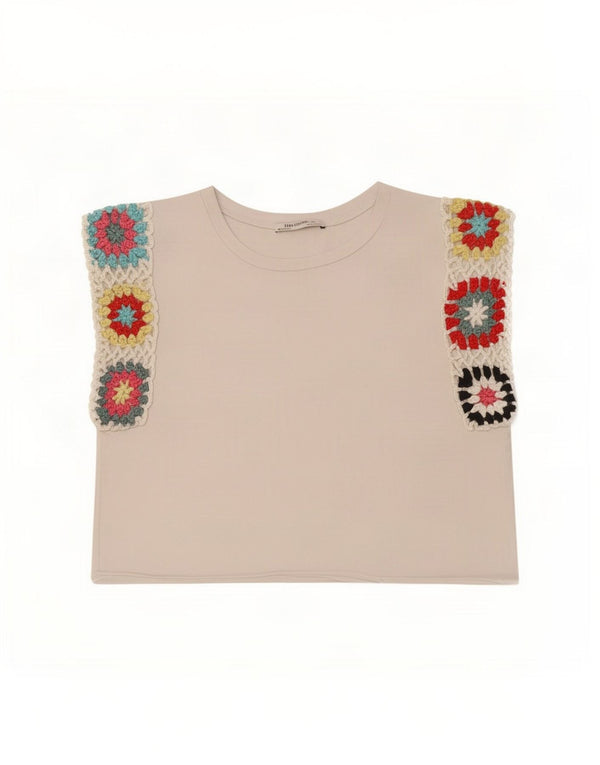 Zara Damen Trafaluc Crop Vest Top UK 10 Small Weiß geblümt