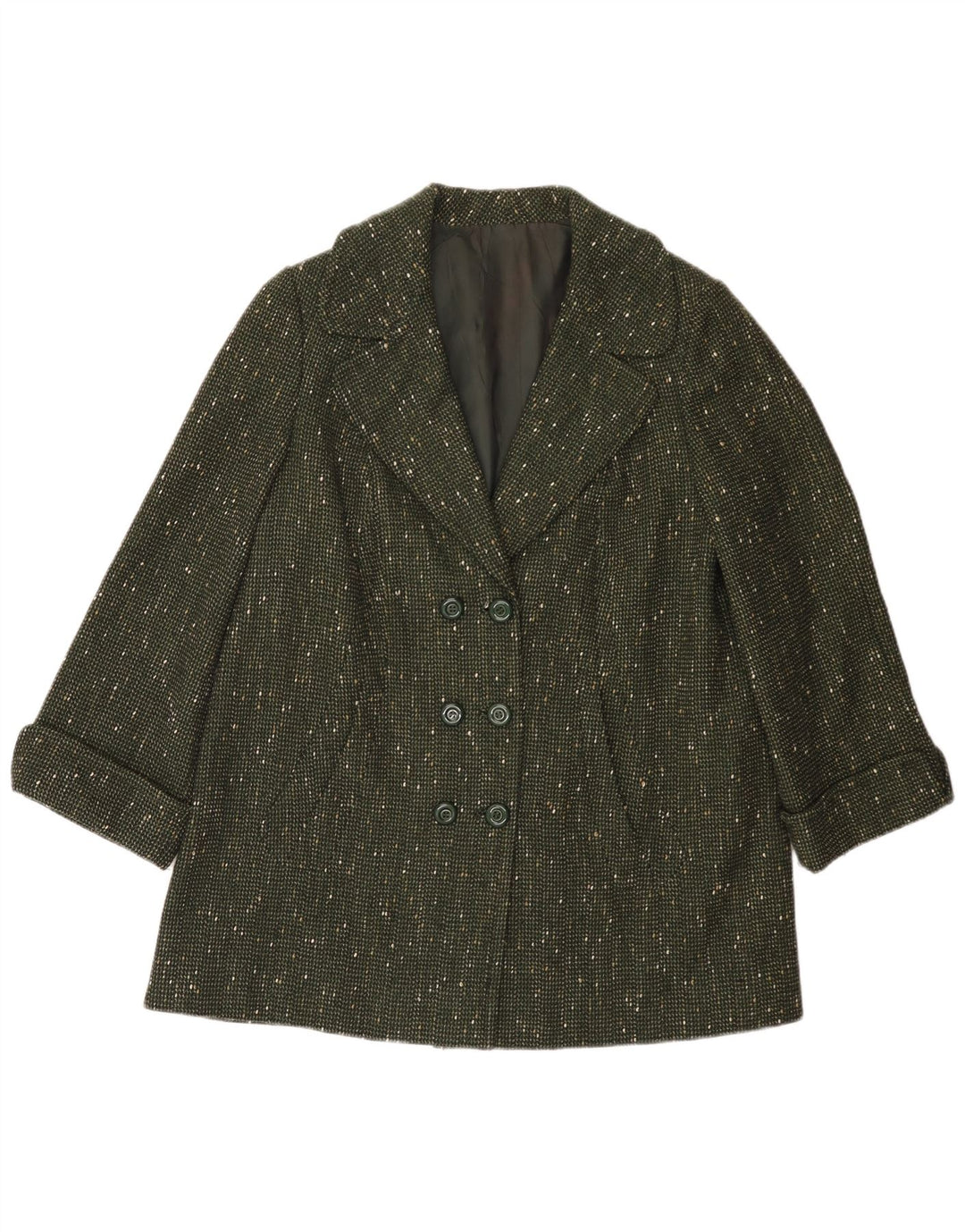 Vintage Damen Mantel UK 14 Groß Grün meliert