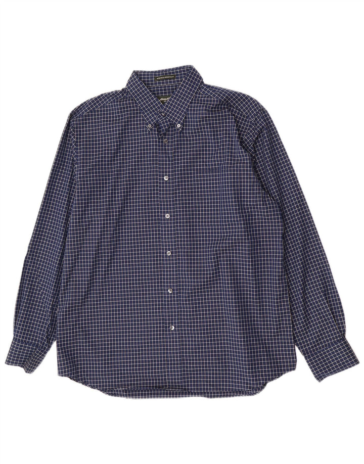Eddie Bauer Herrenhemd, groß, marineblau, kariert, Baumwolle