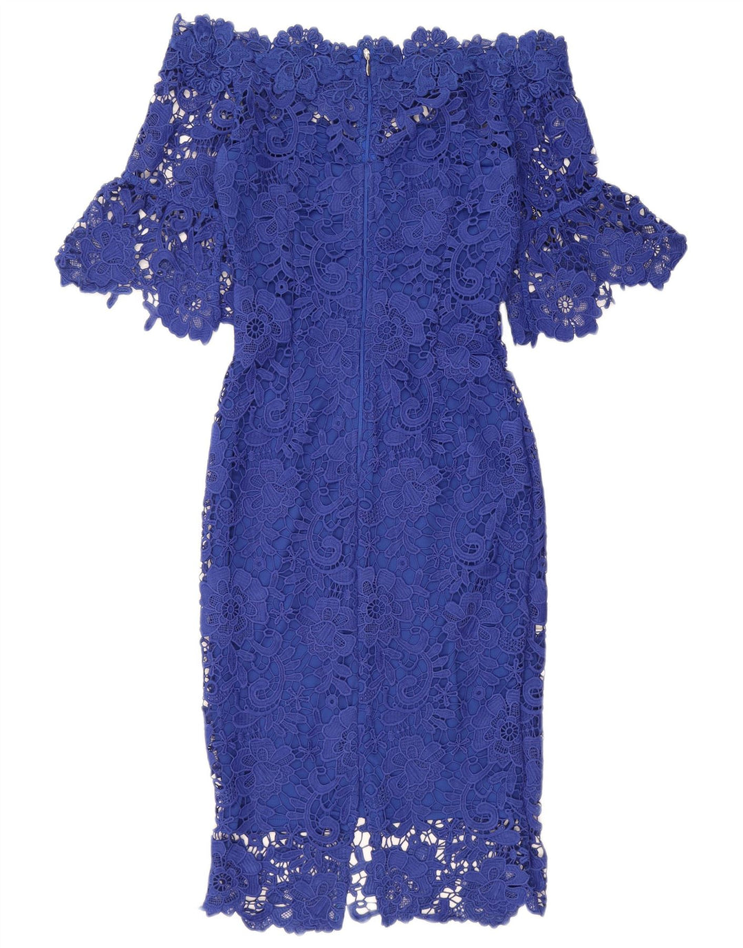 PAPER DOLLS Schulterfreies Damenkleid, Größe S, Blau, Blumenmuster, Polyester