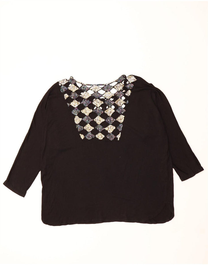 VINTAGE Womens Top 3/4 Sleeve UK 22 3XL Black Vintage Vintage and Second-Hand Vintage from Messina Hembry 