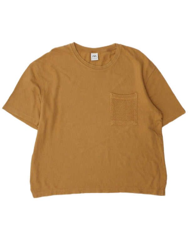 Zara Damen Übergroßes T-Shirt Top UK 12 Mittelbraun