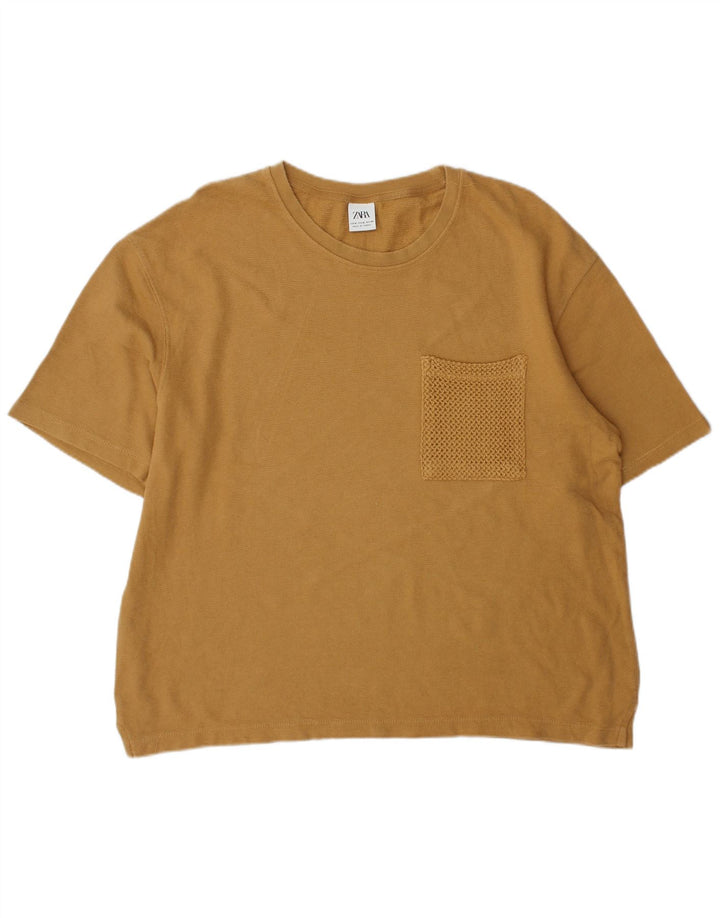 Zara Damen Übergroßes T-Shirt Top UK 12 Mittelbraun
