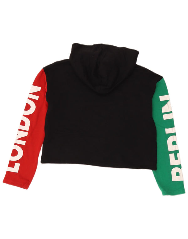 Benetton Crop Graphic Hoodie-Pullover für Mädchen, 10–11 Jahre, XL, Schwarz, Farbblock