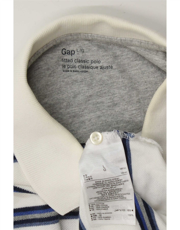 Gap Herren-Poloshirt, groß, weiß gestreift, Baumwolle