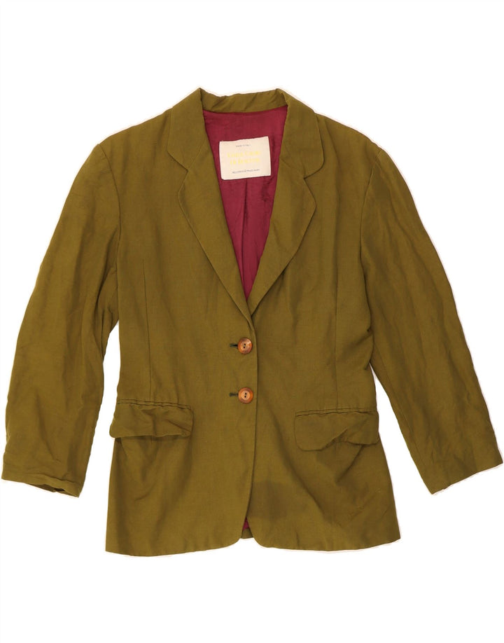 BENETTON Womens 3/4 Sleeve 2 Button Blazer Jacket IT 40 Small Khaki Linen Vintage Benetton and Second-Hand Benetton from Messina Hembry 