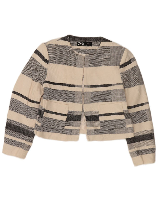 Zara Damen Bolero-Jacke UK 10 Small Off White gestreift