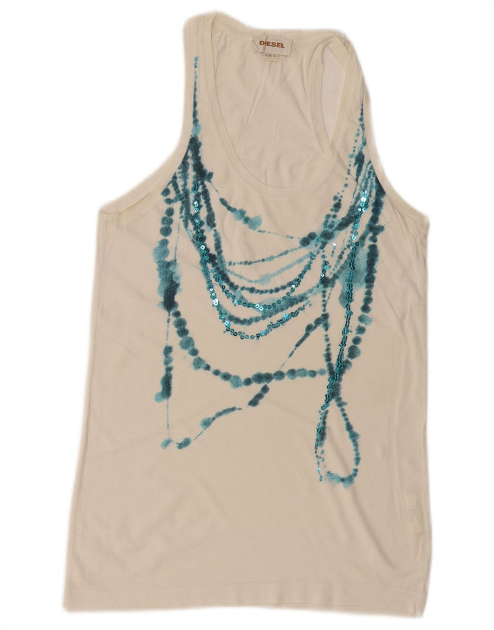 Diesel Damen Weste Top UK 10 Small Weiße Baumwolle