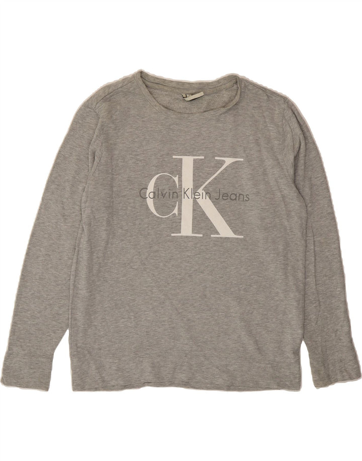 CALVIN KLEIN JEANS Mens Graphic Sweatshirt Jumper Small Grey Cotton Vintage Calvin Klein Jeans and Second-Hand Calvin Klein Jeans from Messina Hembry 
