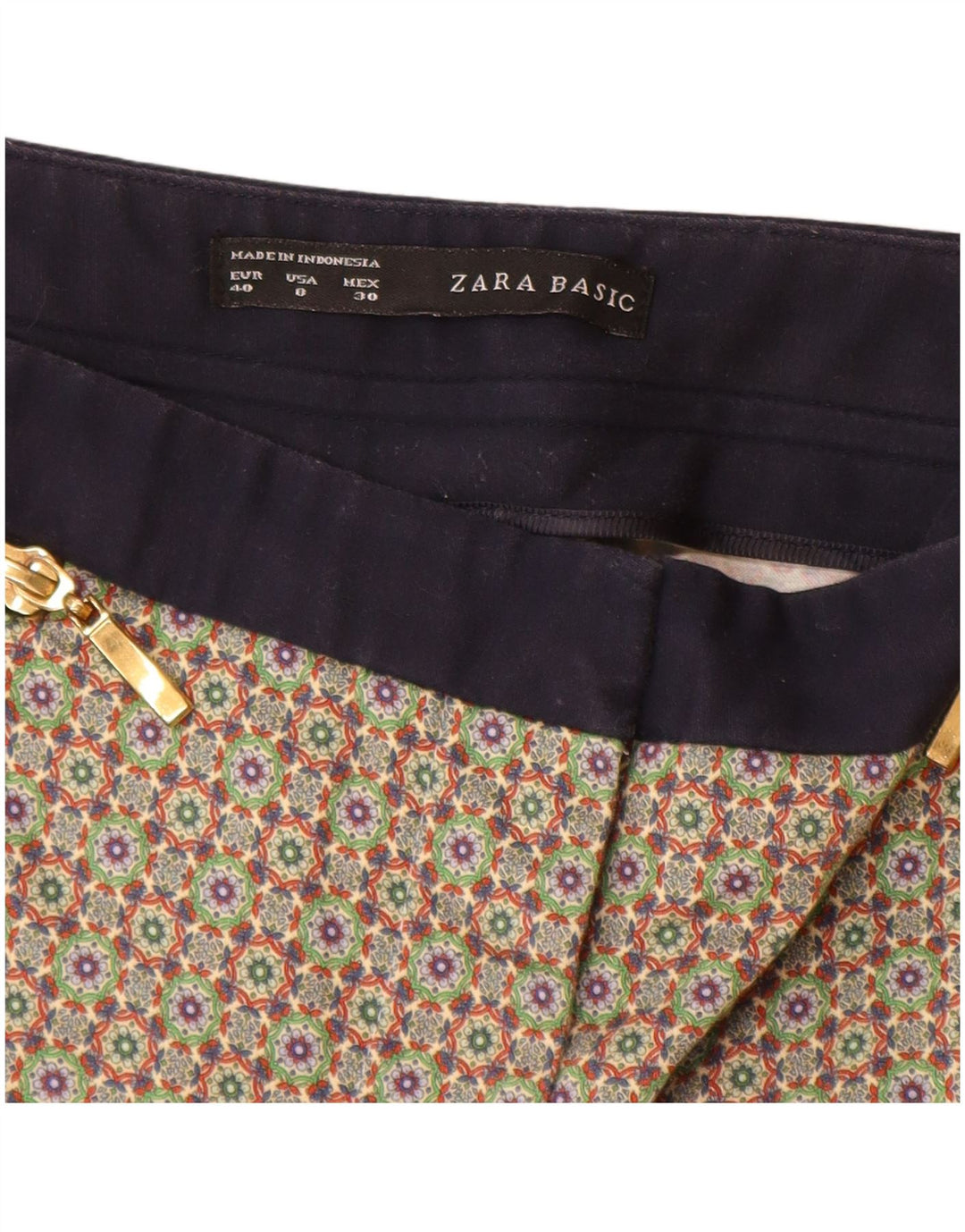 Zara Damen-Hose, kurz geschnitten, EU 40, mittelgroß, W30, L24, mehrfarbig, geometrisch