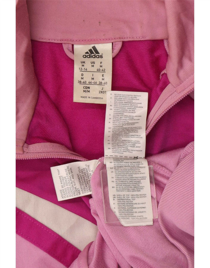 Adidas Damen-Trainingsanzug-Top-Jacke UK 12/14 Mittelrosa Farbblock