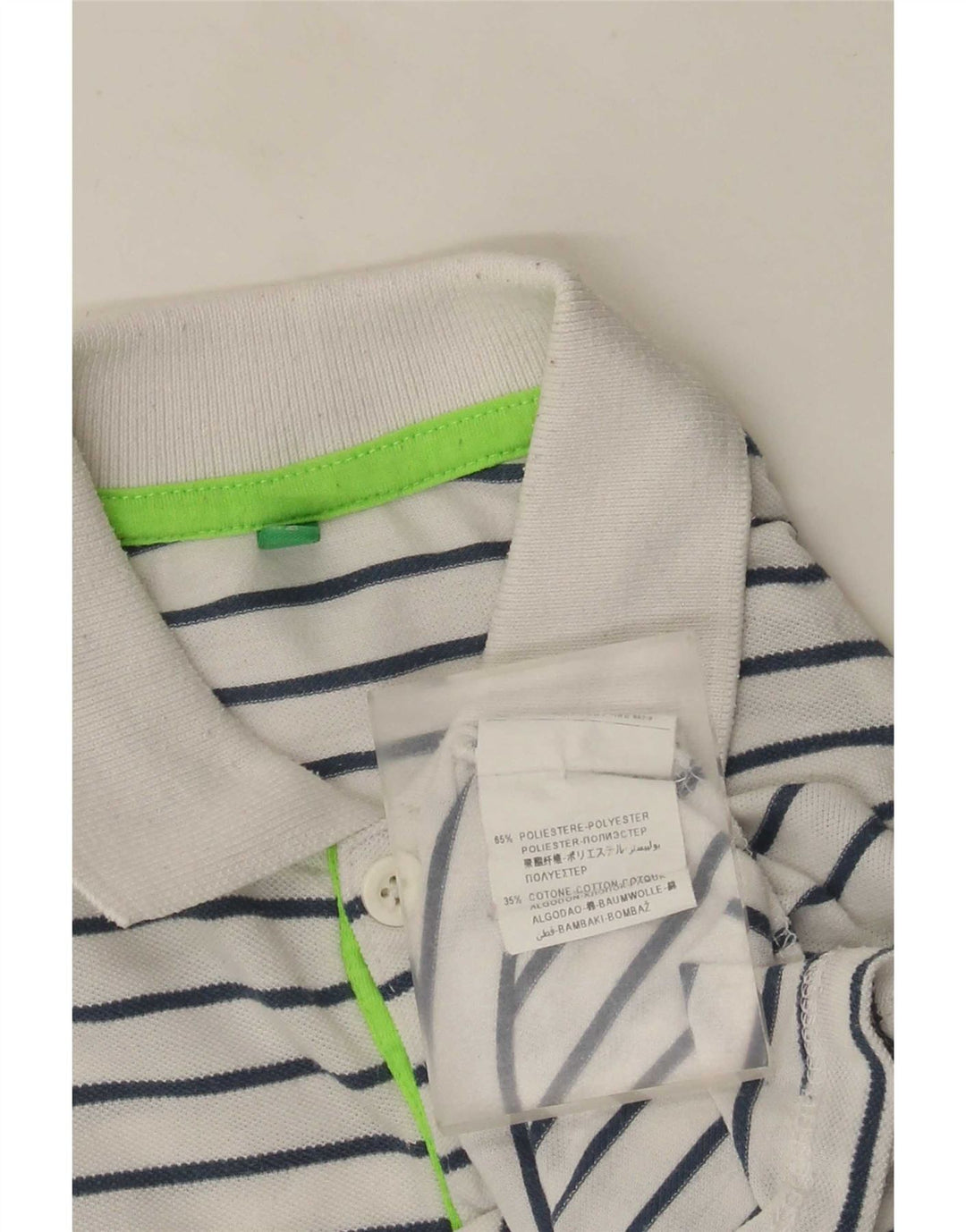 Benetton Poloshirt für Jungen, 8–9 Jahre, groß, weiß gestreift, Polyester