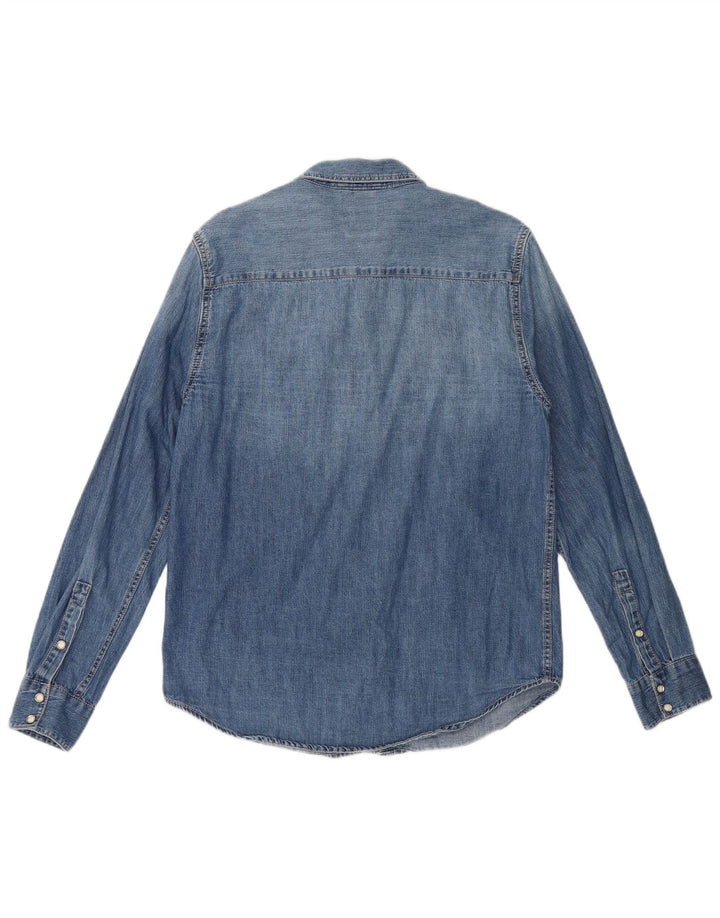 Zara Herren-Jeanshemd mit entspannter Passform, mittelblaue Baumwolle