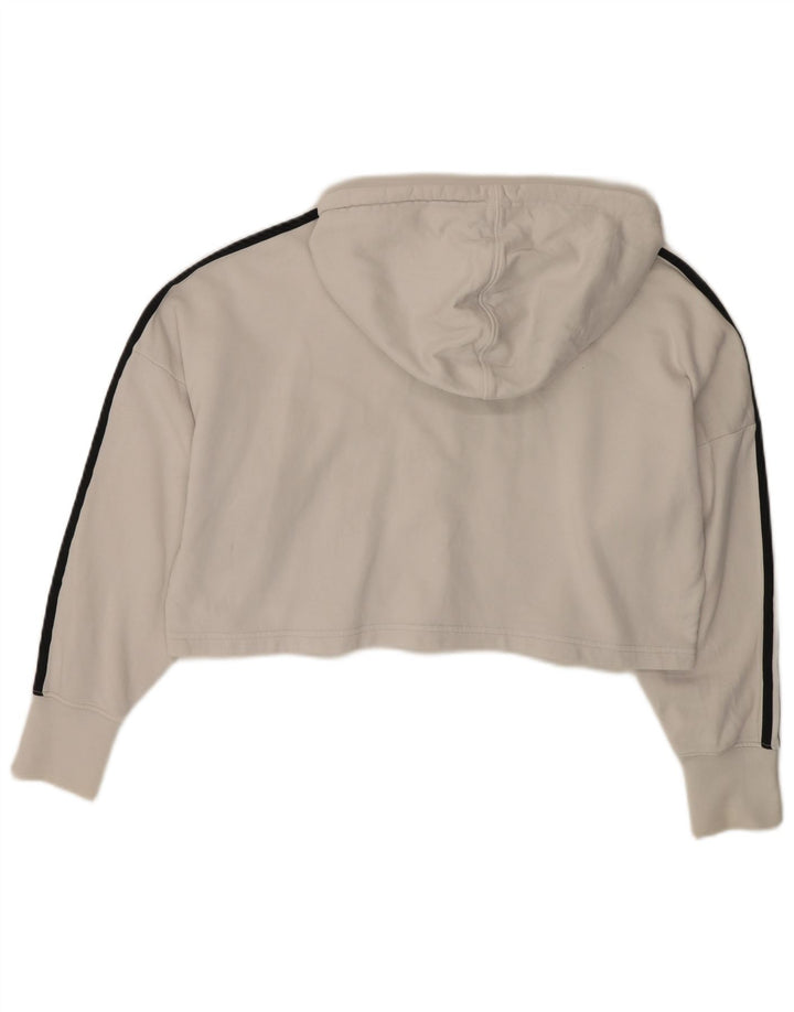 ADIDAS Damen Übergroßer Crop Hoodie Pullover UK 8 Small Weiße Baumwolle