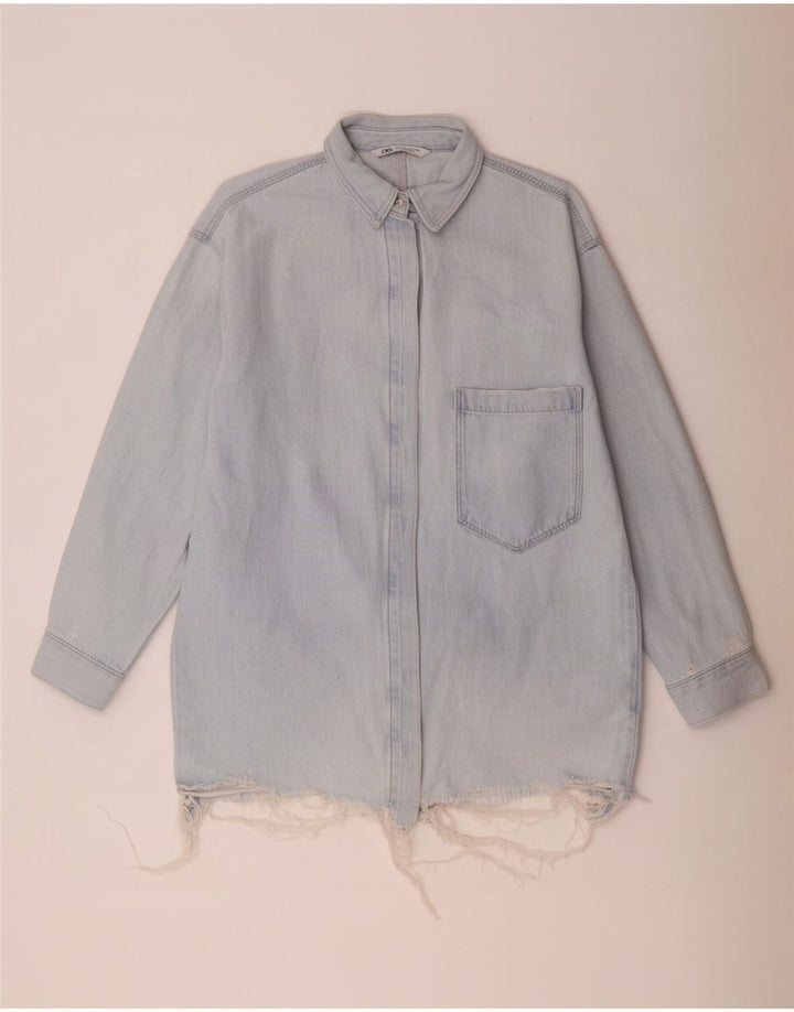 Zara Damen Übergroßes Jeanshemd UK 14 Mittelblau