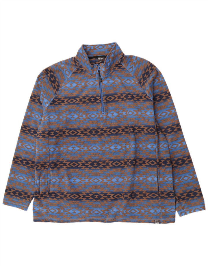 Cotton Traders Herren-Fleecepullover mit Reißverschluss am Hals, 2XL, blaues geometrisches Polyester