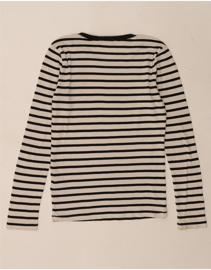 Ralph Lauren Damen Top Langarm UK 12 Mittelweiß gestreift Baumwolle