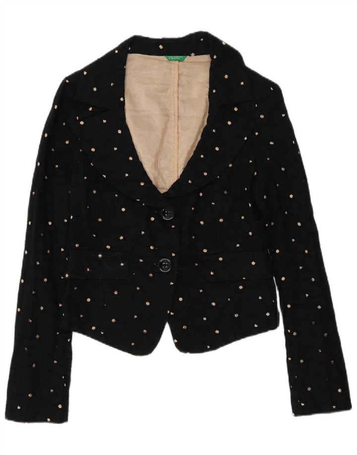 Benetton Womens Crop 2 Button Blazer Jacke IT 42 Medium Black Spotted