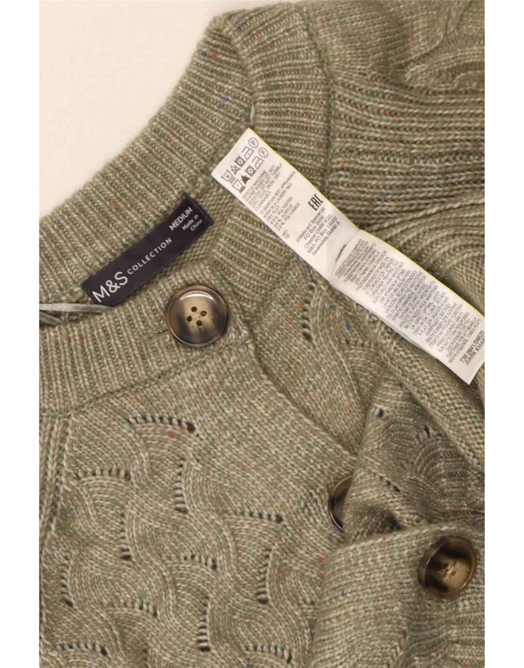 Marks & Spencer Damen-Cardigan-Pullover UK 14 Medium Khaki Polyester