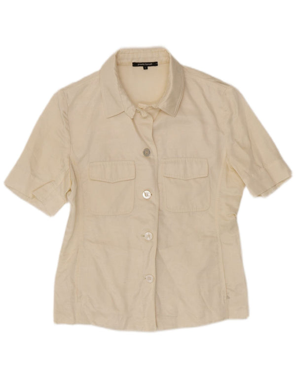 Paolo Tonali Damen Kurzarmhemd UK 10 Small Off White Linen