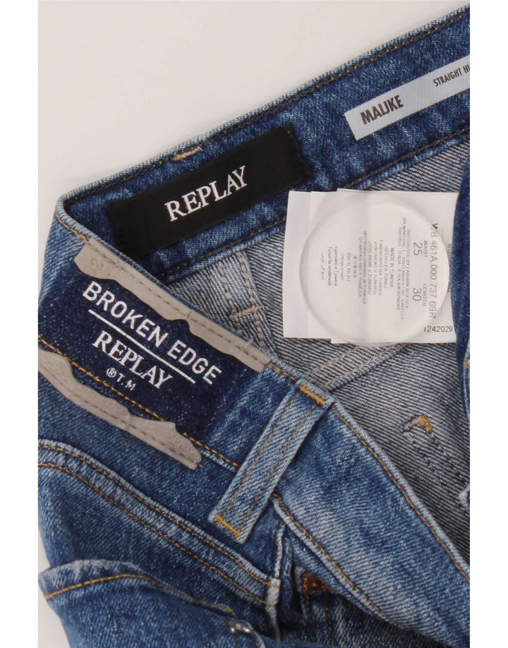 Replay Damen Distressed Straight Jeans W25 L30 Blaue Baumwolle