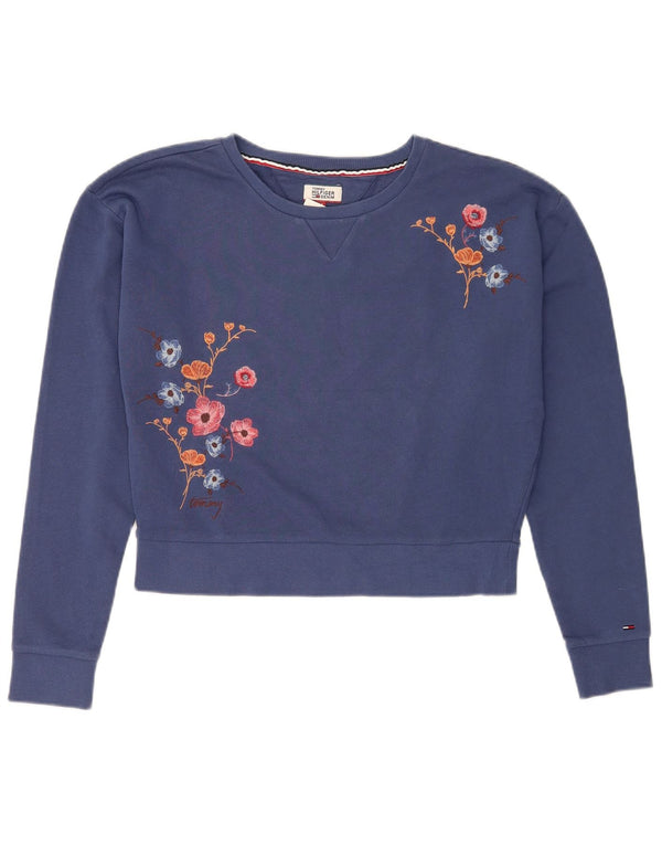 Tommy Hilfiger Damen Crop Sweatshirt Pullover UK 14 Mittel Marineblau mit Blumenmuster
