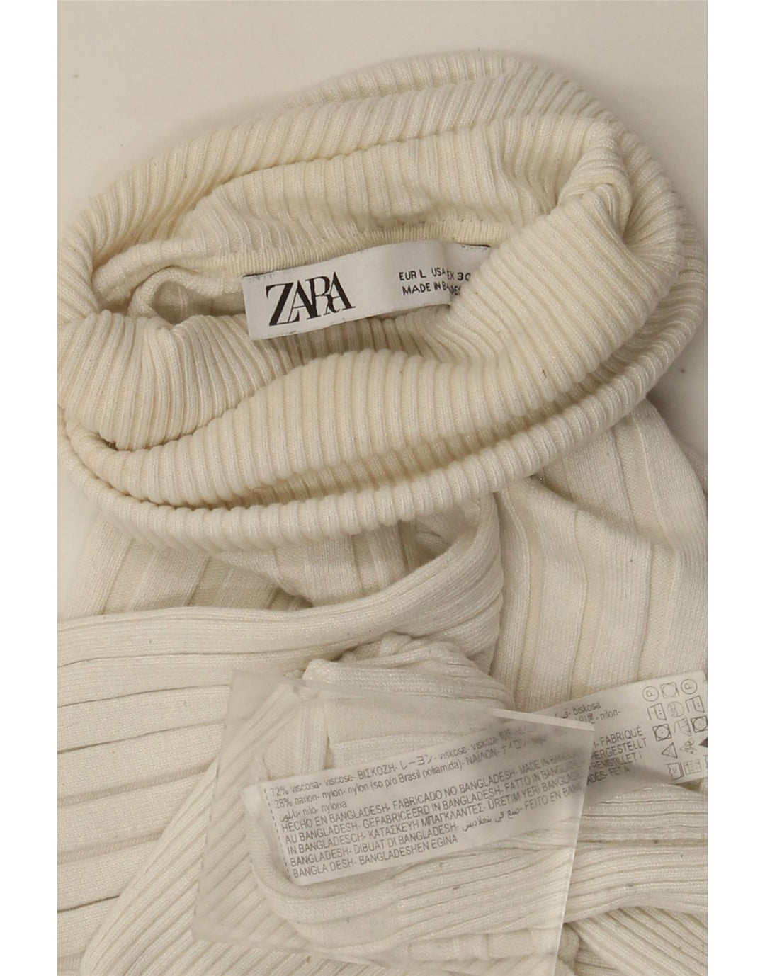 Zara Damen Crop Rollkragenpullover Pullover UK 14 Large Off White Viscose