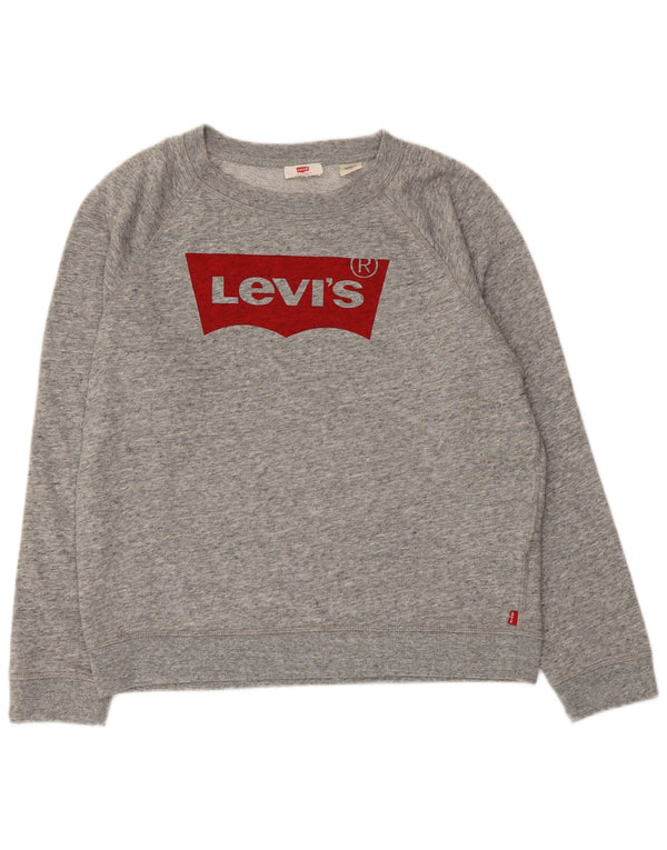 Levi's Womens Graphic Sweatshirt Jumper UK 16 Large Grey Flecked Cotton
