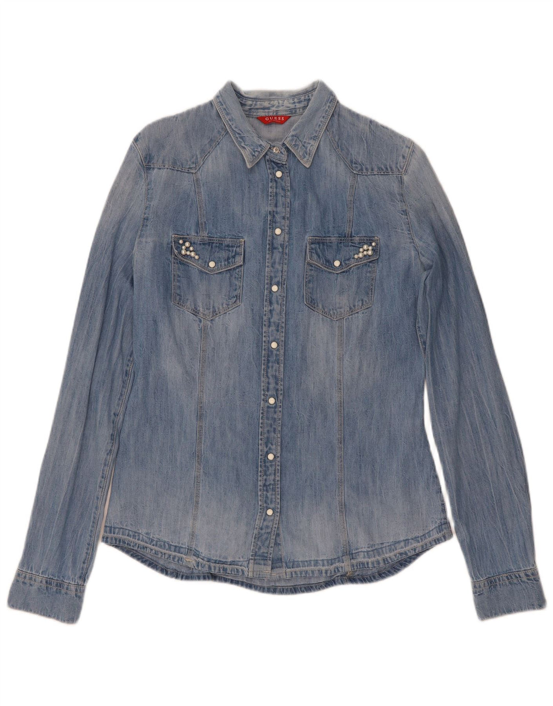 Guess Damen Jeanshemd UK 8 Small Blau Baumwolle