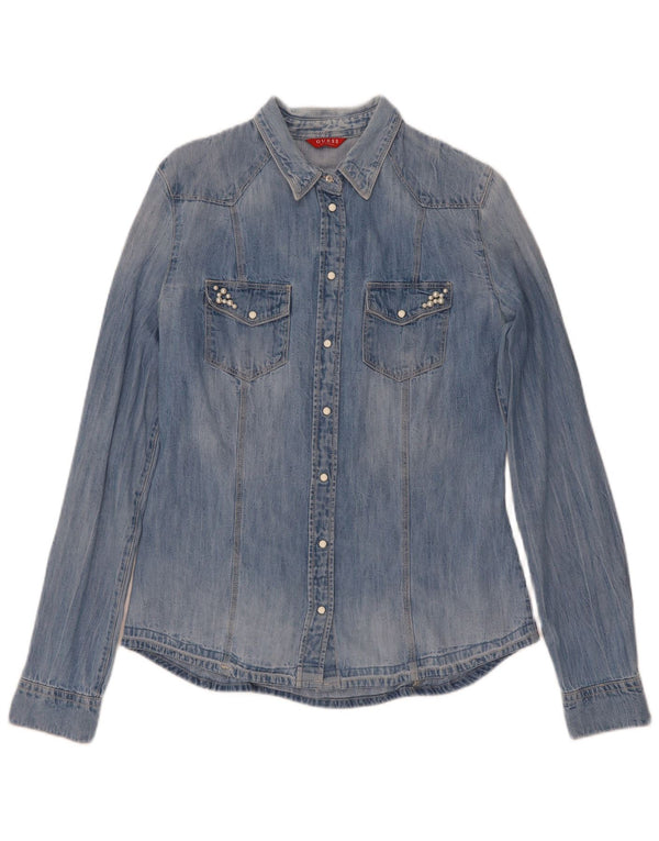 Guess Damen Jeanshemd UK 8 Small Blau Baumwolle