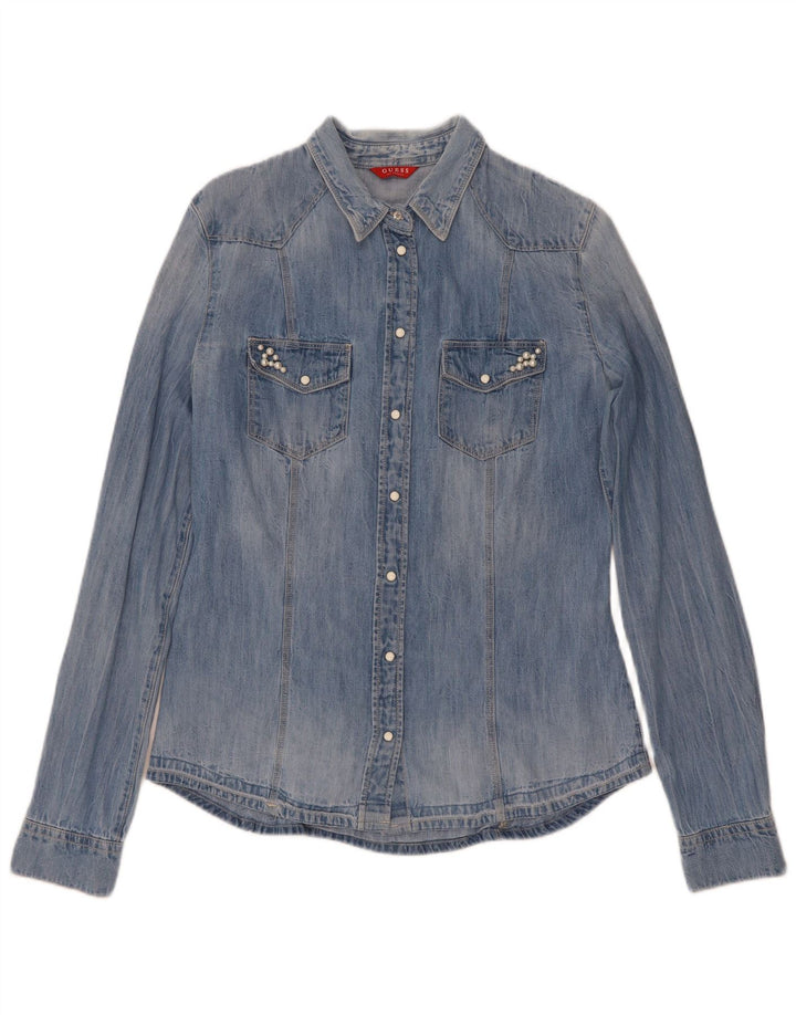 Guess Damen Jeanshemd UK 8 Small Blau Baumwolle