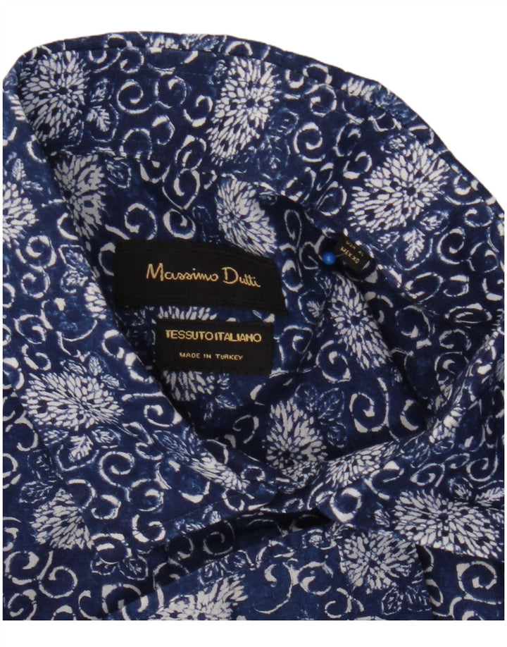 Massimo Dutti Herrenhemd XL Marineblau mit Blumenmuster