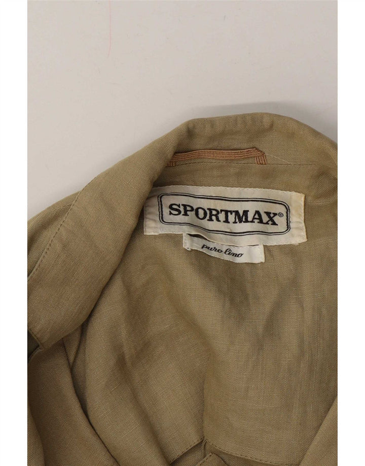 Sportmax Damen Zweireiher-Blazerjacke, UK 12, mittelgrünes Leinen