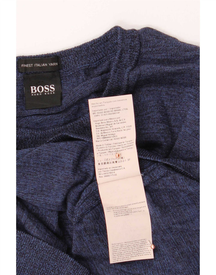 Hugo Boss Herren-Pullover mit Rundhalsausschnitt, mittlere marineblaue Wolle