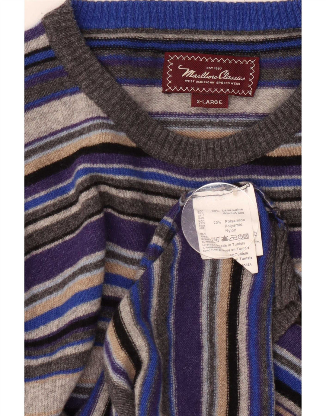 Marlboro Classics Herren-Pullover mit Rundhalsausschnitt, XL, mehrfarbig gestreift
