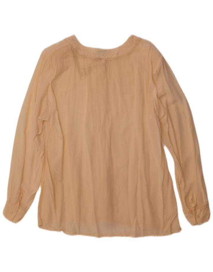 VINTAGE Damen Durchsichtige Hemdbluse UK 14 Mittelbeige Seide