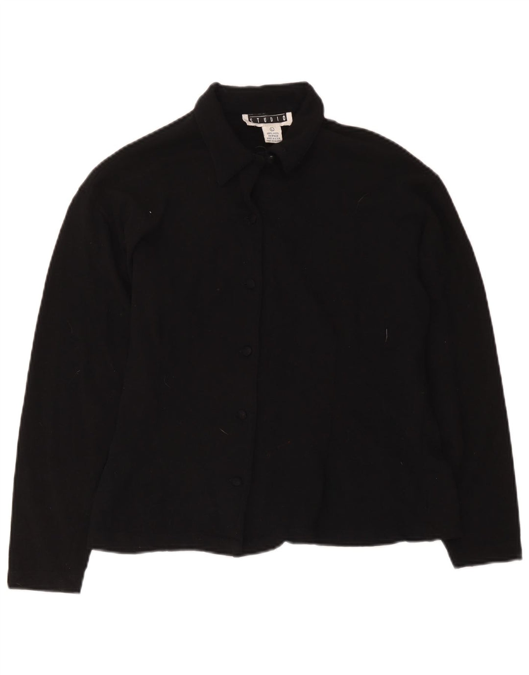Studio Damen Langarm-Hemd mit regulärer Passform, UK 14, Large, schwarze Wolle, klassisch
