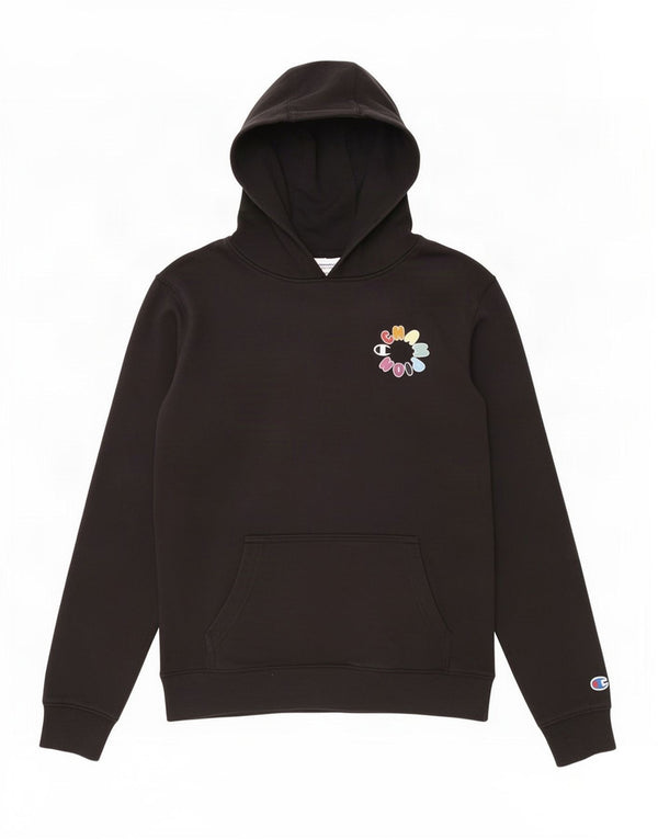 Champion Girls Graphic Hoodie Jumper 13-14 Years Black Cotton