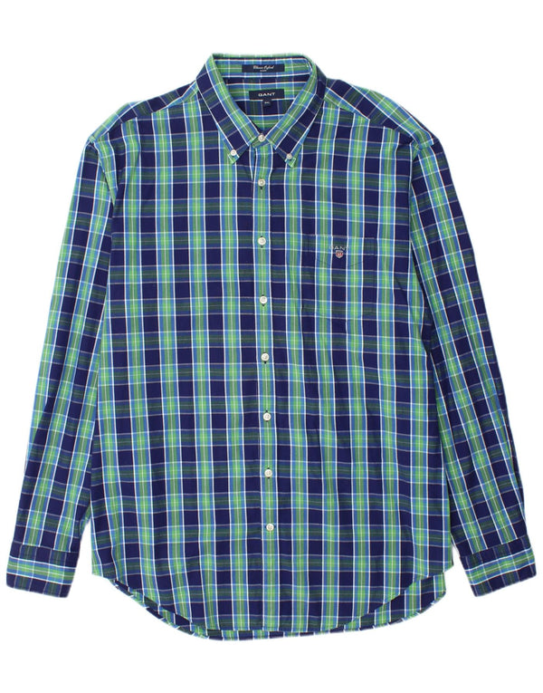 GANT Mens E-Z Fit Classic Fit Shirt 2XL Navy Blue Check Cotton