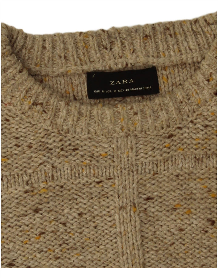 Zara Herren-Pullover mit U-Boot-Ausschnitt, Mittelbeige meliert