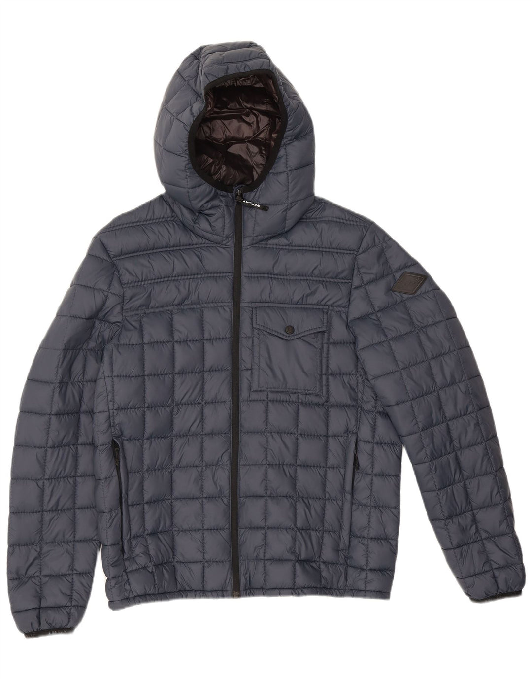 Replay Wattierte Damenjacke mit Kapuze, UK 16, Größe L, Marineblau, Polyamid