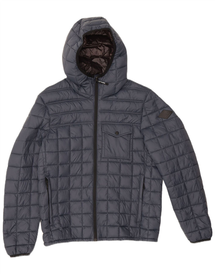 Replay Wattierte Damenjacke mit Kapuze, UK 16, Größe L, Marineblau, Polyamid