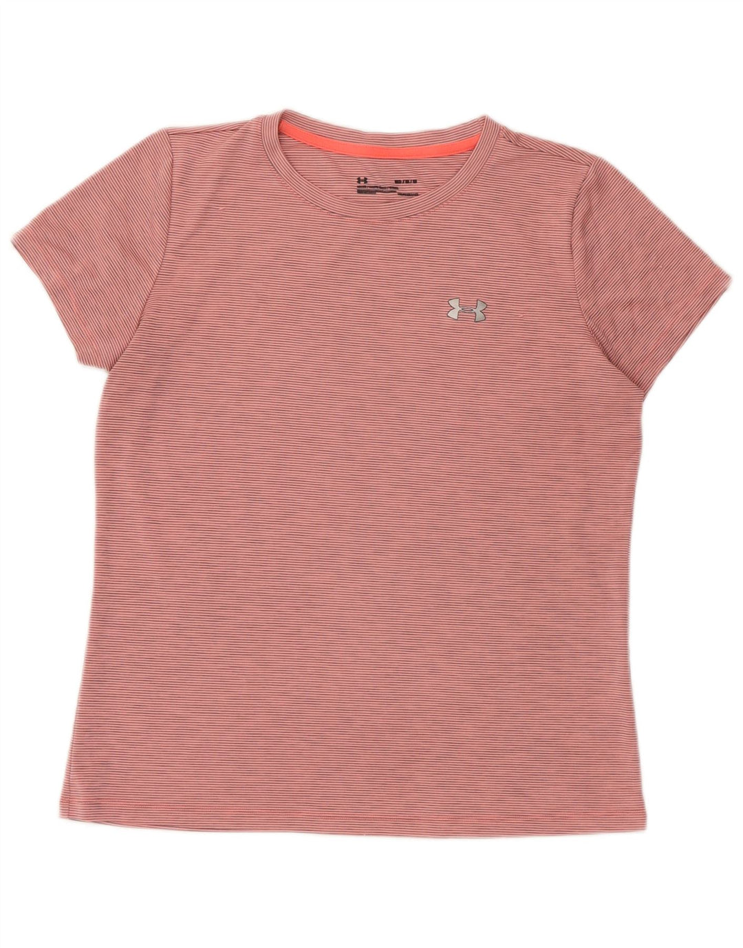 UNDER ARMOUR Damen Heat Gear T-Shirt Top UK 14 Mittelrosa Nadelstreifen
