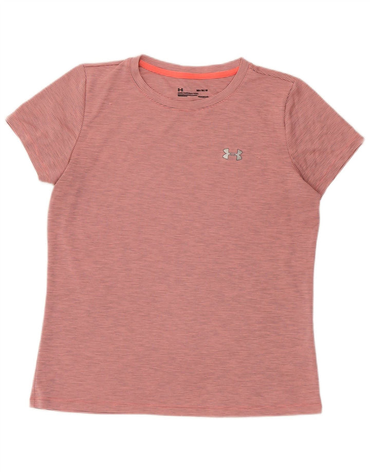 UNDER ARMOUR Damen Heat Gear T-Shirt Top UK 14 Mittelrosa Nadelstreifen