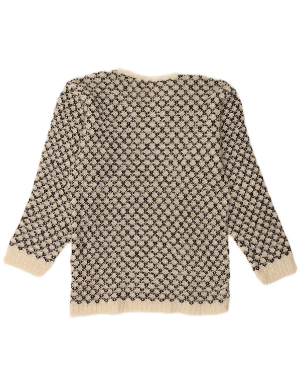 Vintage Damen V-Ausschnitt Pullover Pullover UK 14 Medium Off White Geometrisch