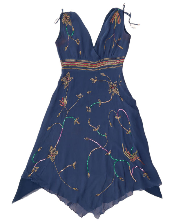Karen Millen Damen Ärmelloses asymmetrisches Kleid UK 10 Kleines blaues Blumenmuster