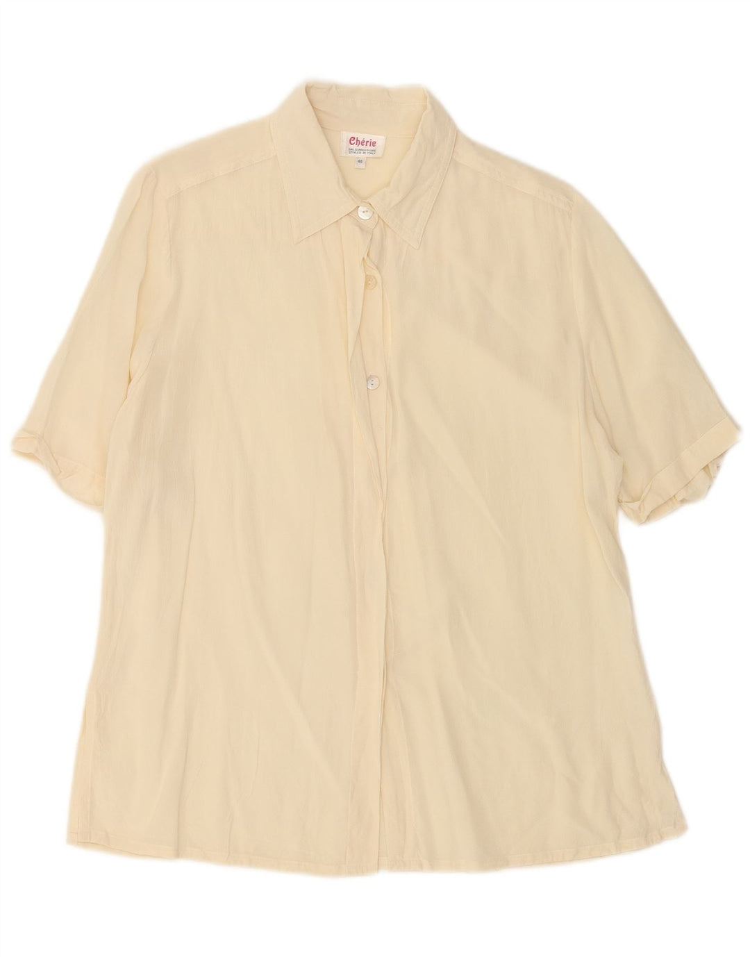 Cherie Damen Kurzarm-Hemdbluse IT 46 Large Beige Seide