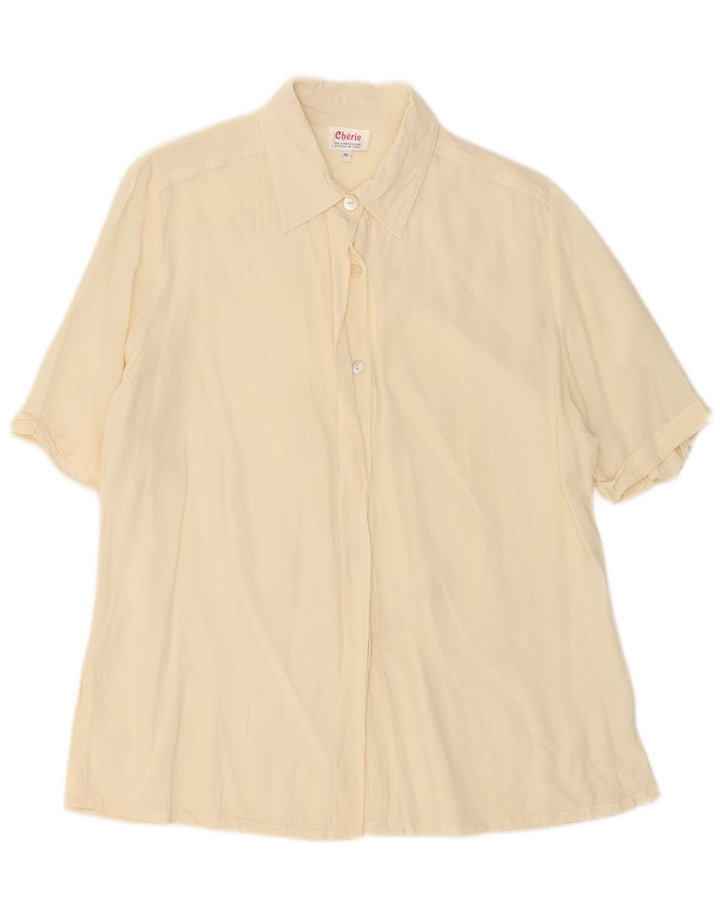 Cherie Damen Kurzarm-Hemdbluse IT 46 Large Beige Seide