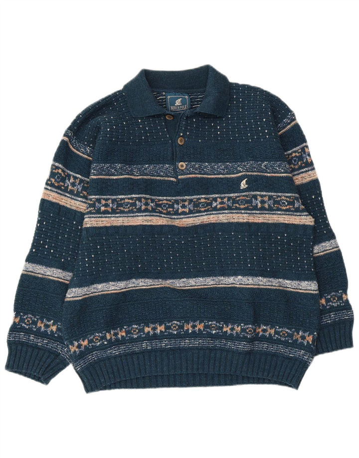 North Pole Herren-Pullover mit Rollkragen, Mittelblau, Fair-Isle-Wolle